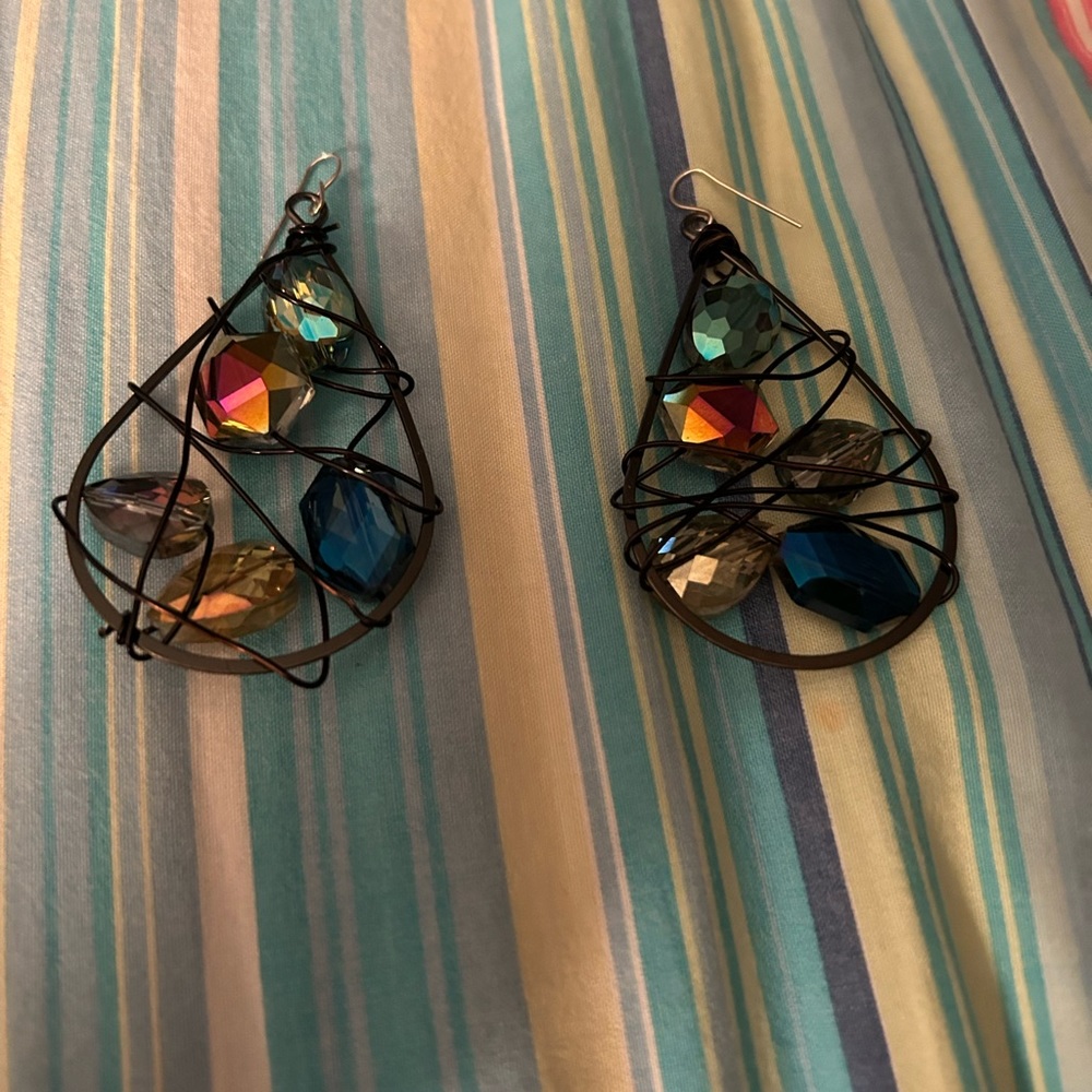 Large crystal drop earrings with colorful stones NEW